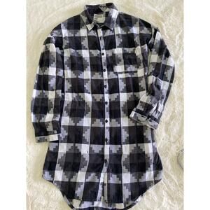 Vans Womens Small Black White Geometric Plaid Flannel Button Shirt Tunic Dress‎